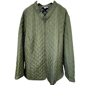 Woman Within Quilted Jacket Plus Size 5X Olive Green Light Barn Coat Zip front